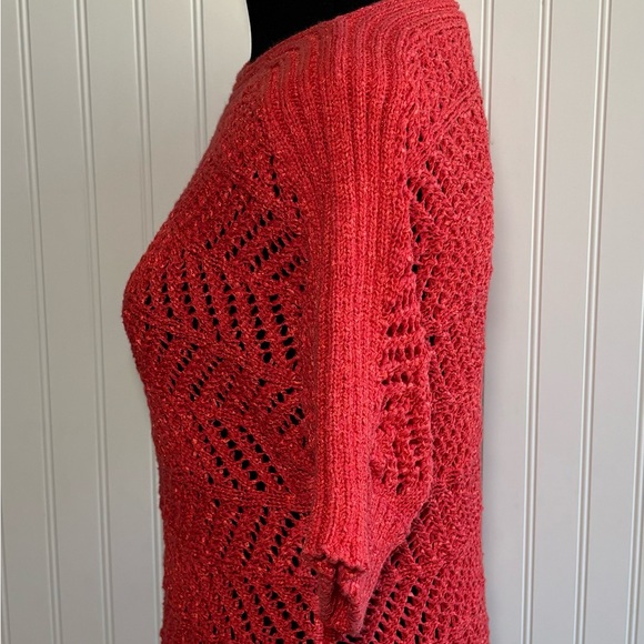 Chicos 0 Short Sleeve Open Knit Sweater Pullover Boho Beachy Orange Size Small - Picture 6 of 15